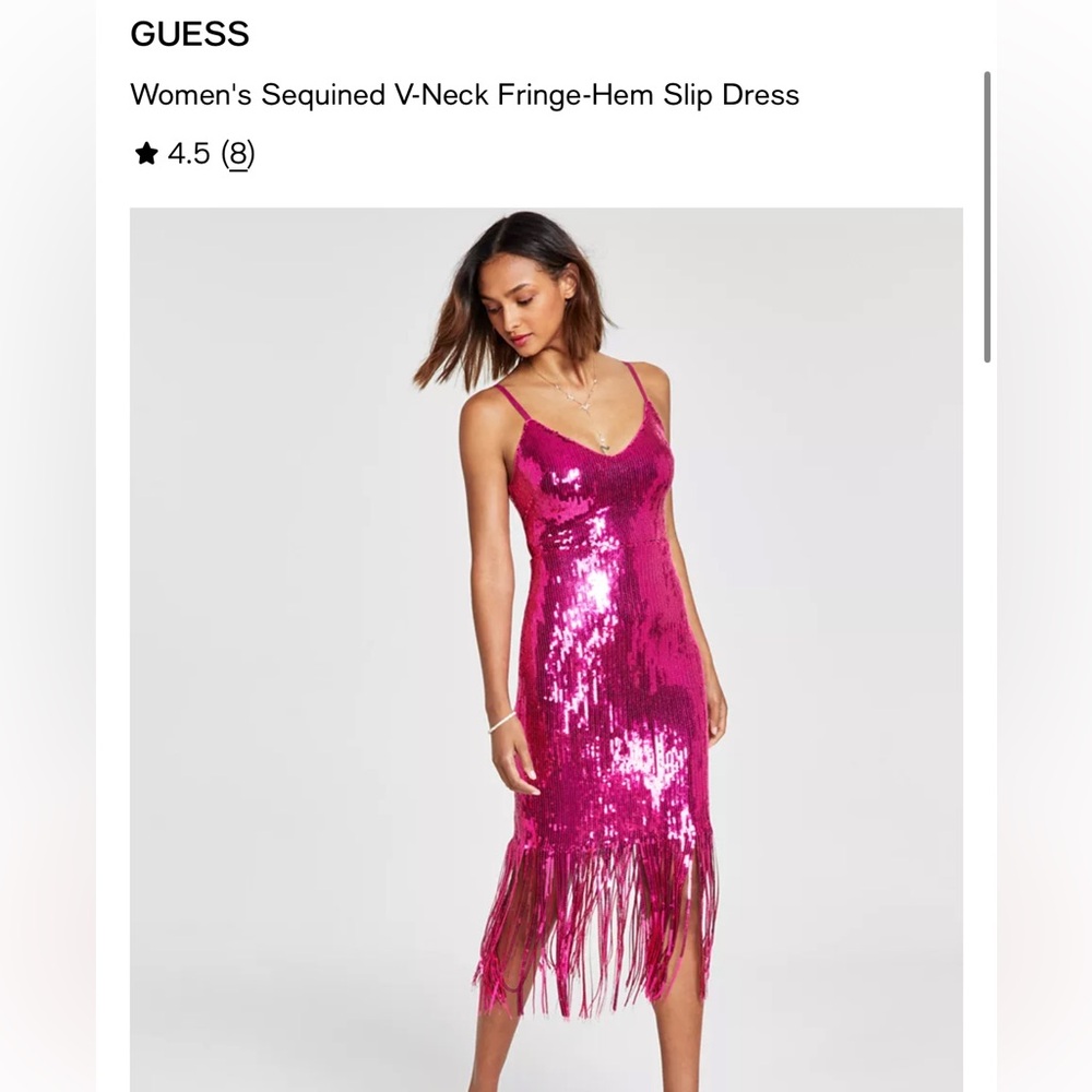 Guess Women’s Sequined V-Neck Fringe-Hem Slip Dress